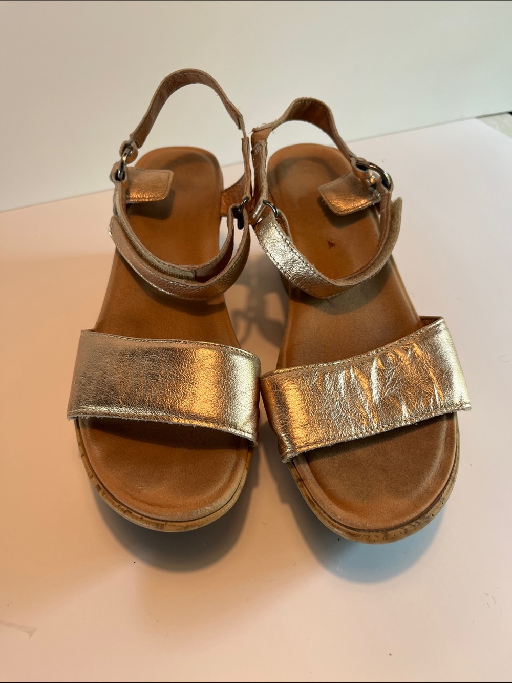 Naot Metallic Gold Wedge Sandals with Ankle Strap